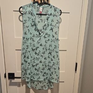 No Boundaries Mint Butterfly Print Sleeveless Blouse